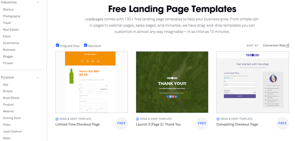Free landing page templates